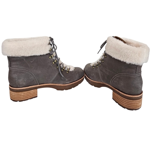 NWOT Kork-Ease Winslet Sherling Trim Leather Lace Up Bootie Block Heel - Picture 6 of 7